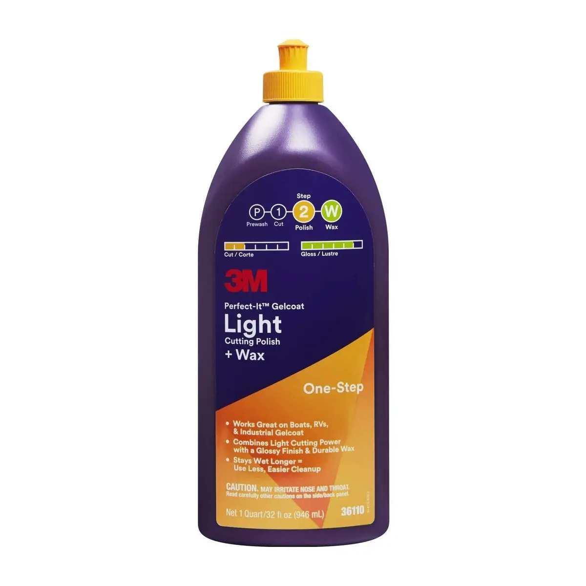 3M Perfect-It Gelcoat Light Cutting Polish + Wax, Quart 946Ml 36110 Marine 1