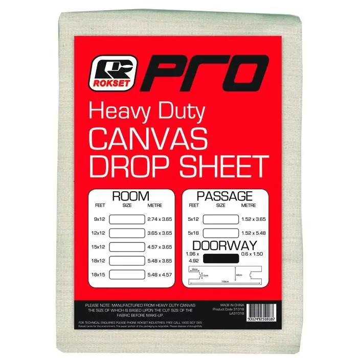 Rokset Pro Heavy Duty Canvas Drop Sheet 5 X 12 Feet 1.52 X 3.65 Metres 1