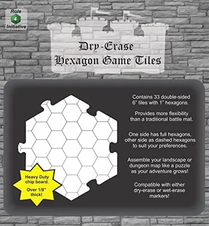 Role 4 Initiative: Dry Erase Dungeon Tiles - Hexagon Game Tiles 1