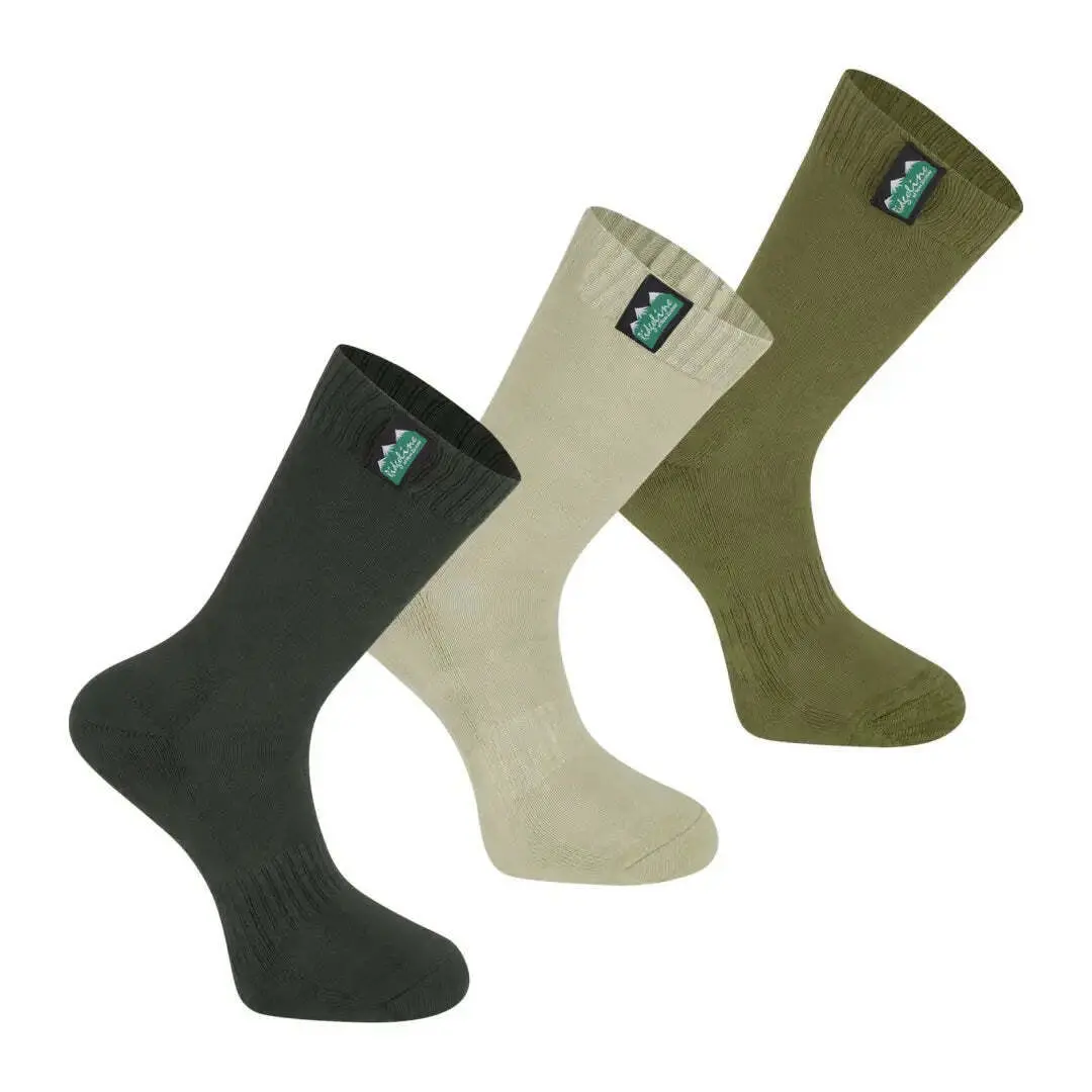 Ridgeline Cotton Work Socks Mid Length 3 Pack - Olive Multi 1