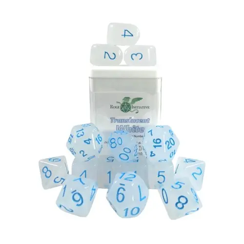 Polyhedral Dice - Translucent White W/Light Blue, Arch'd4 (15) New 1