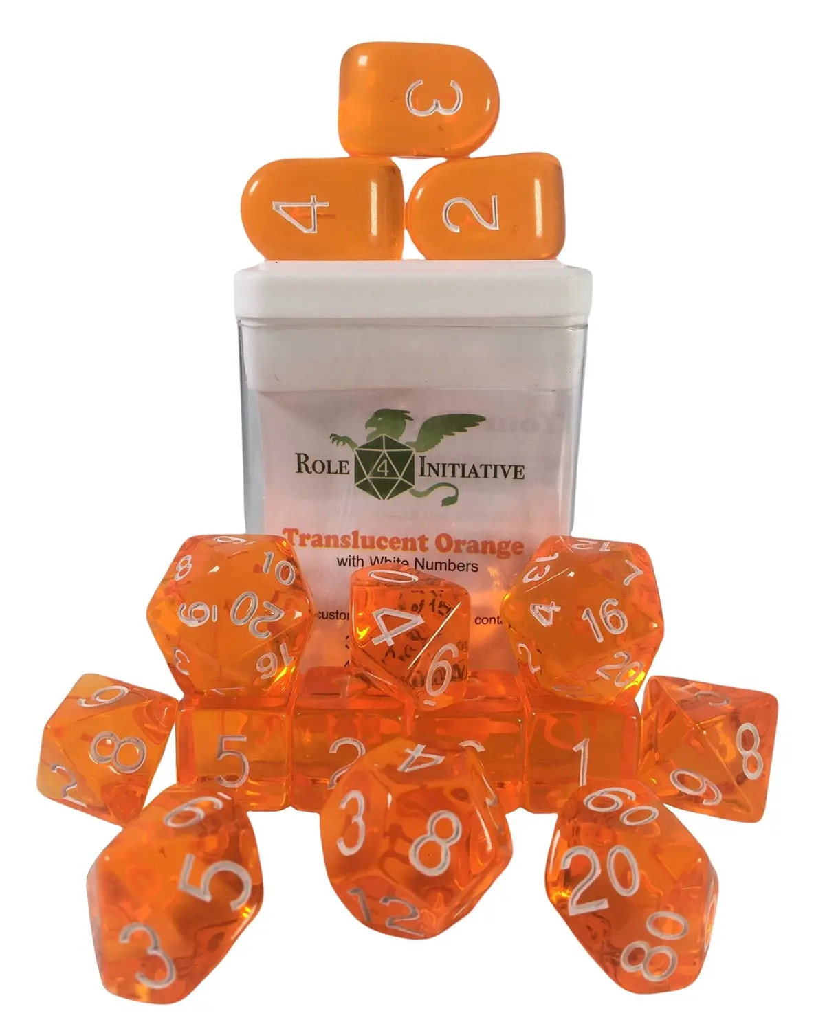 Set Of 15 Dice: Translucent Orange/White With Arch'd4 1