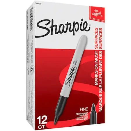 Sharpie® Permanent Marker, Fine Point, Black, Box Of 12 1