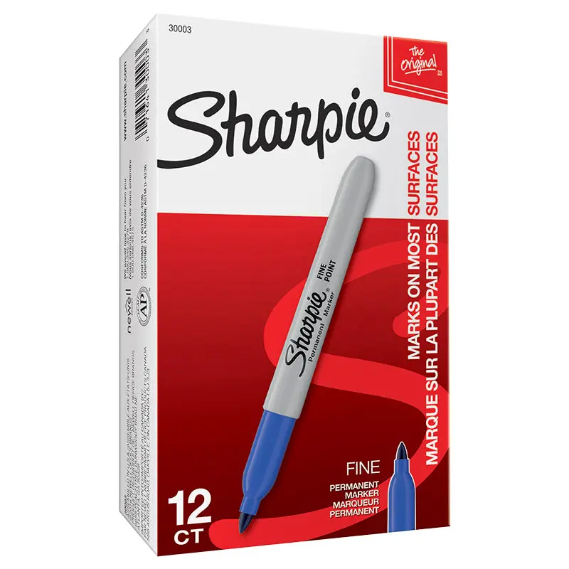 Sharpie® Permanent Marker, Fine Point, Blue, Box Of 12 1