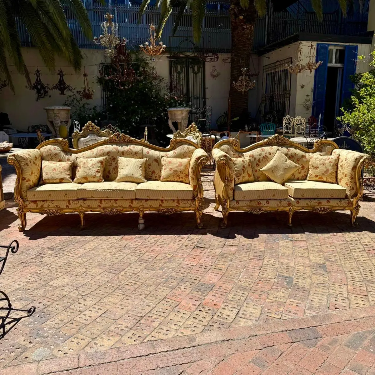 Louis Xv Giltwood Salon Sofas And Armchair In Floral Tapestry 1