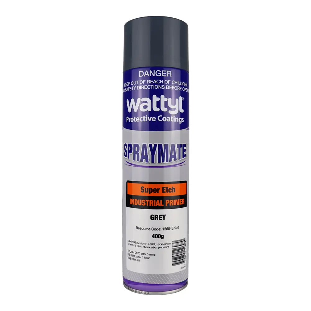 Wattyl Spraymate Industrial Super Etch 1K Epoxy Rich Metal Primer 400G Aerosol Grey 1