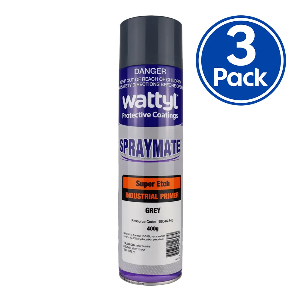 Wattyl Spraymate Industrial Super Etch 1K Epoxy Primer 400G Aerosol Grey X 3 Pack 1