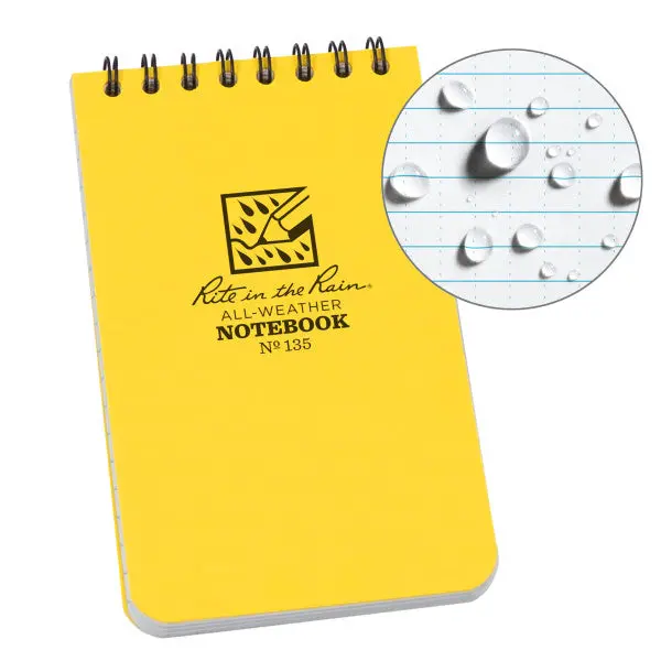 Rite-In-The-Rain - 3"X 5" Shirt Pocket, Top-Spiral, Notebooks, Yellow, #135, Pkg Of 12 1