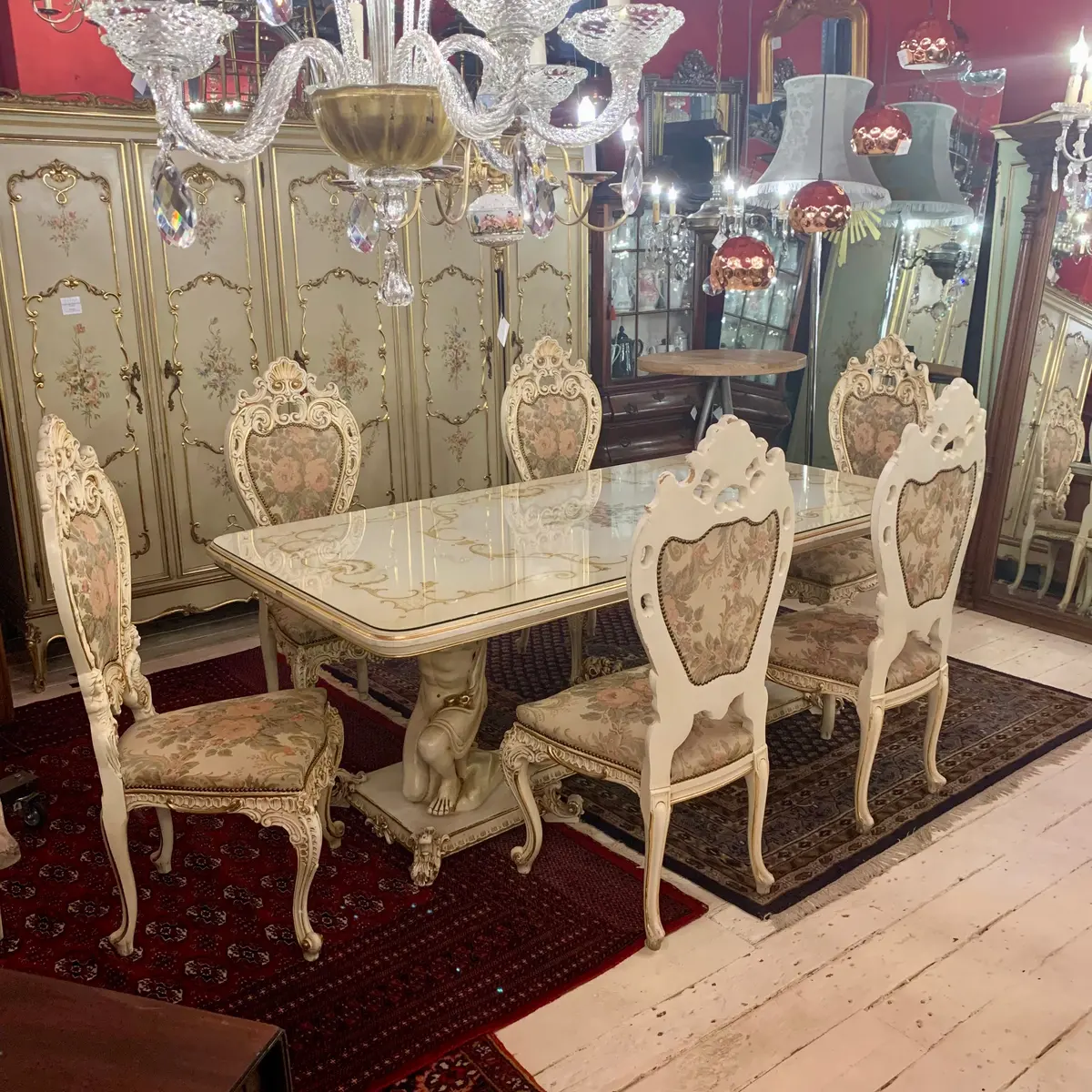 Exquisite Italian Hand Painted And Gilt Dining Room Table Set 1