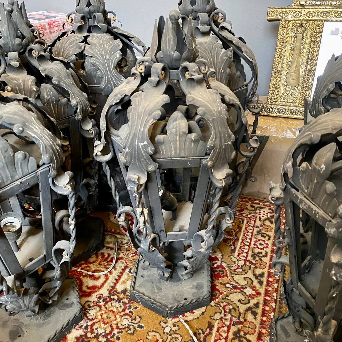 Antique Wrought Iron Lanterns With Aged Glass - Sold 1