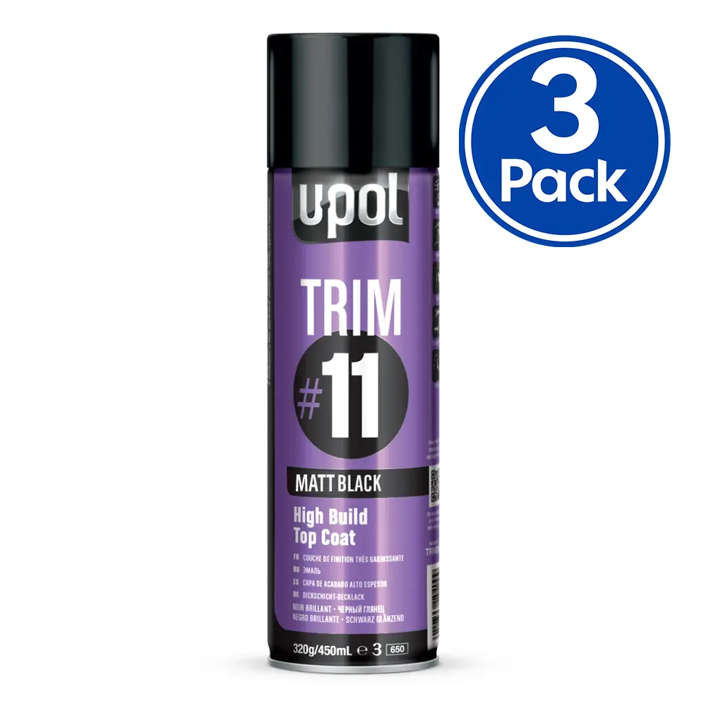 U-Pol Trim #11 High Build Top Coat 450Ml Matt Black X 3 Pack 1