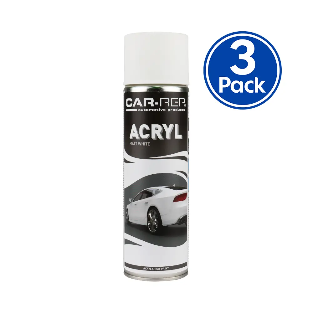Car-Rep Professional Automotive Matt Acrylic Aerosol 500Ml White X 3 Pack 1
