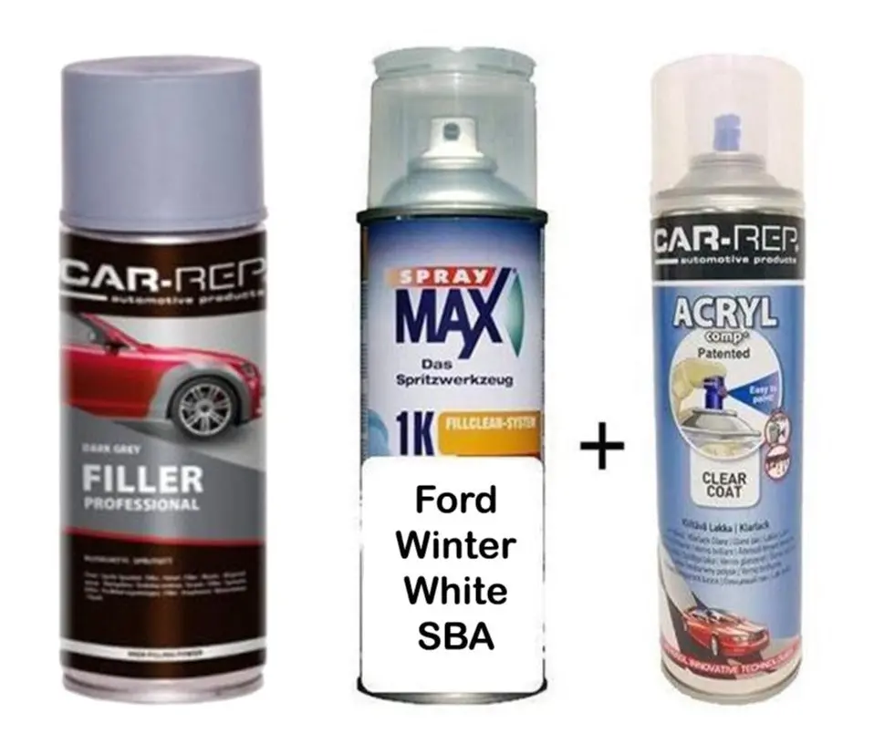 Auto Touch Up Paint Ford Winter White Sba 1K Plus 1K Clear Coat & Primer 1