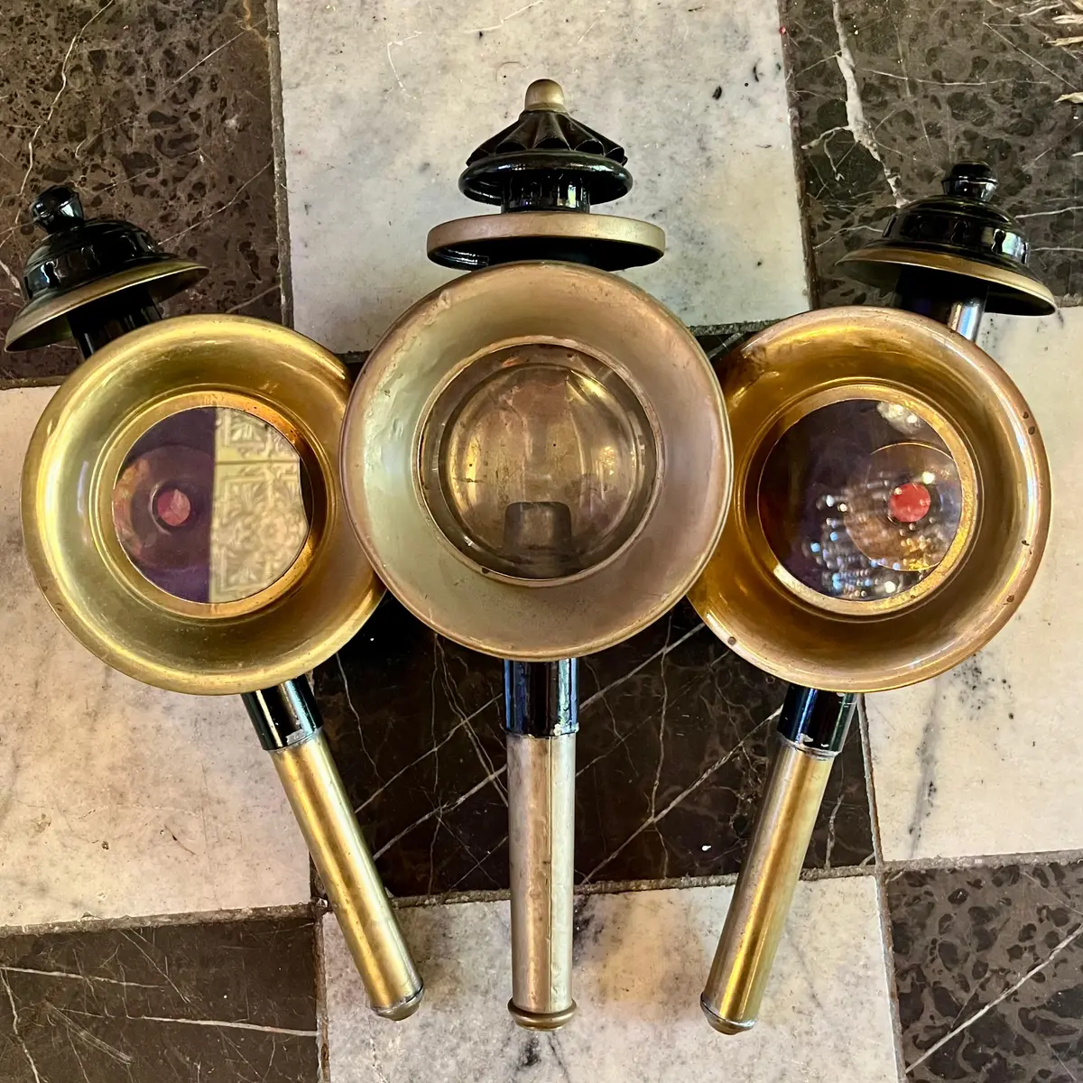 Trio Of Antique Brass Signal Lanterns 1