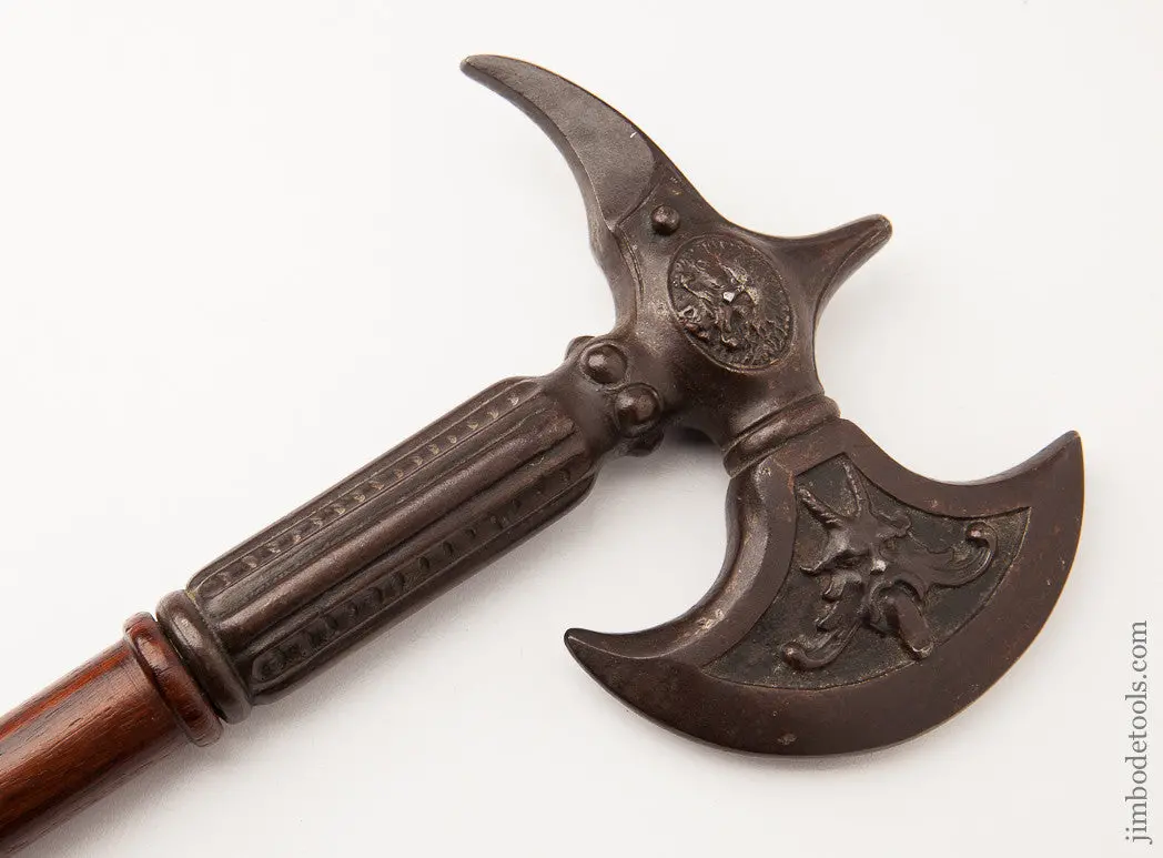 Early Ceremonial Iron Battle Axe With Fluted Rosewood Handle -- 62664U 1