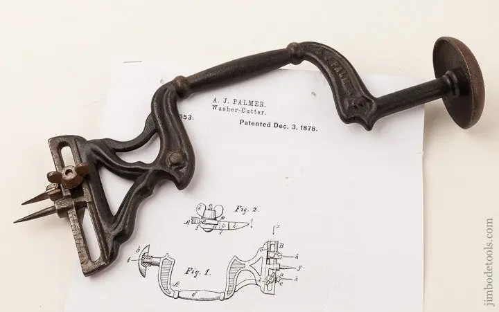 Ornate 12 1/2 Inch Palmer December 3, 1878 Patent Washer-Cutting Brace Fine --- 65660 1