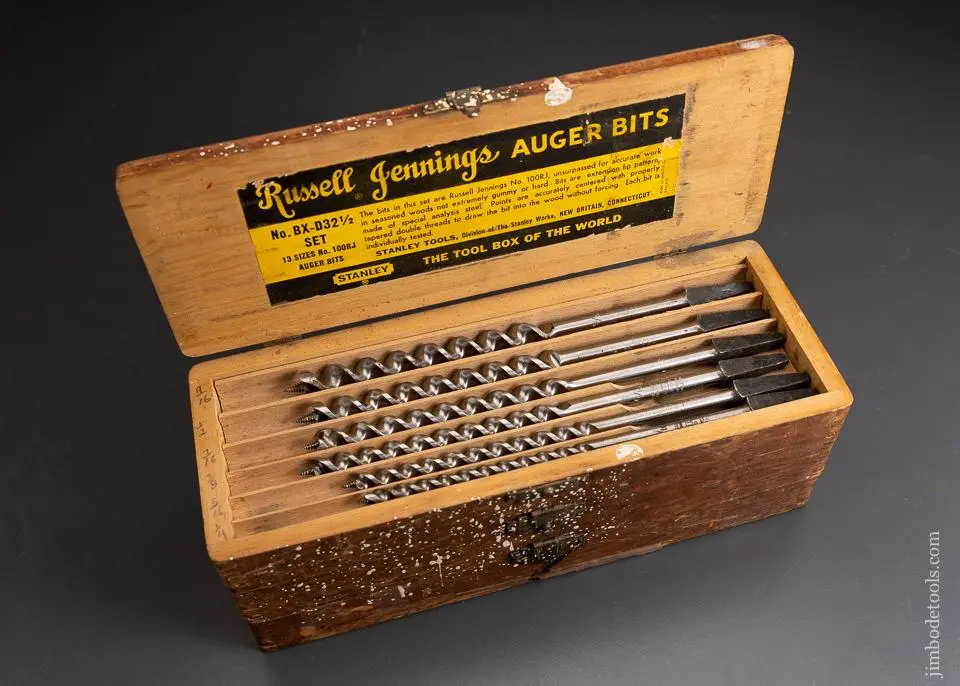 Complete Set Of 13 Stanley Russell Jennings Auger Bits In Original Three Tiered Box Extra Fine - 95940 1